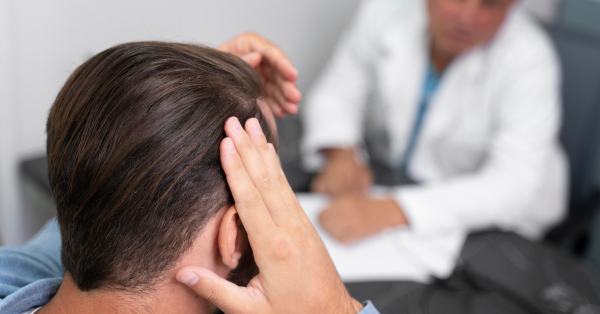 Čovek se drži za glavu dok sedi u ordinaciji